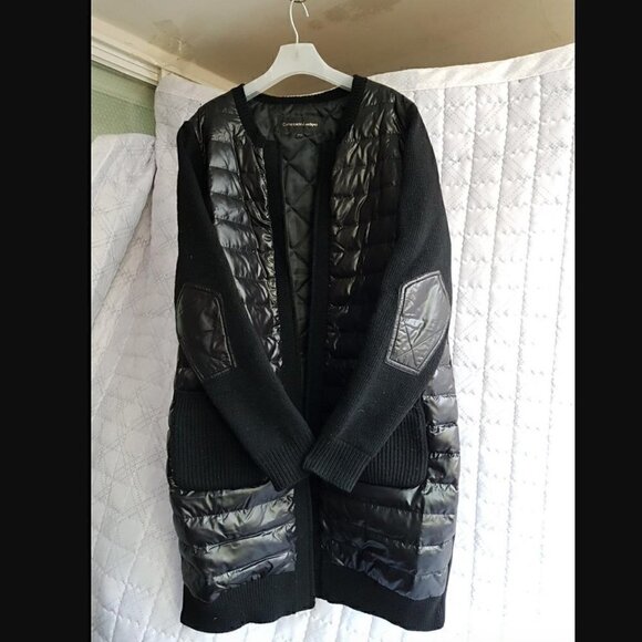 Catherine Malandrino Long Puffer Coat US S 55 KR Goose Down Padding Knit Black - Picture 5 of 14